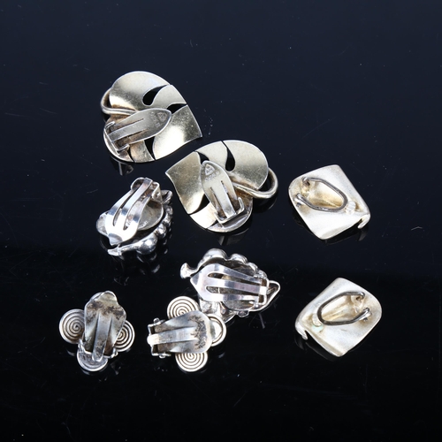 1410 - 4 pairs of Danish silver clip-on earrings, makers include Anton Michelsen and Aagaard, largest 27.5m... 