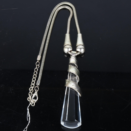 1420 - A large Vintage crystal glass pendant necklace, pendant 11cm, chain 50cm