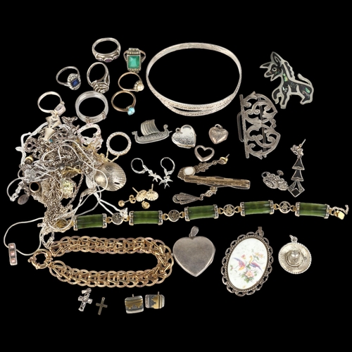 1424 - Various silver jewellery, including Viking ship brooch, bangle, bracelets etc