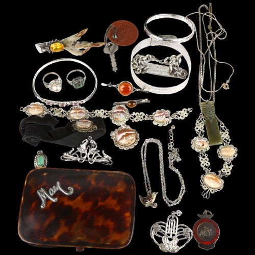 1426 - Various jewellery, including silver bangle, Vesuvius cameo demi-parure, tortoiseshell dressing table... 