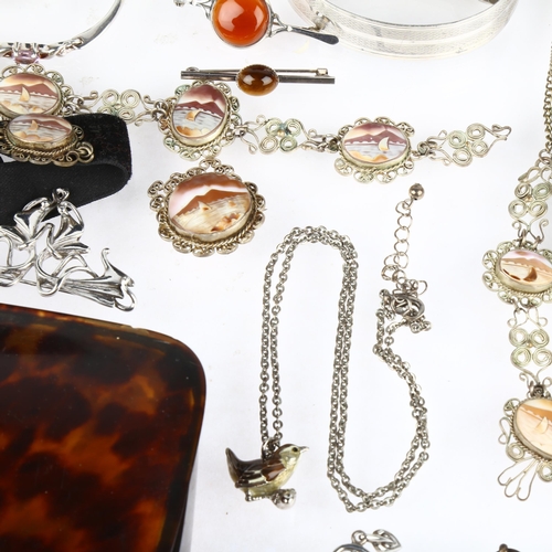 1426 - Various jewellery, including silver bangle, Vesuvius cameo demi-parure, tortoiseshell dressing table... 