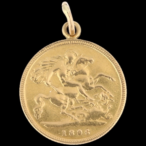 1438 - A Victoria 1896 gold half sovereign coin pendant, old head, 4.2g