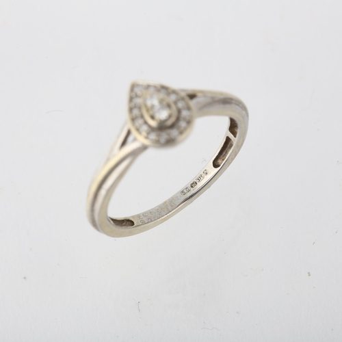 1270 - A modern 9ct white gold diamond pear cluster ring, setting height 7.9mm, size I, 2.1g