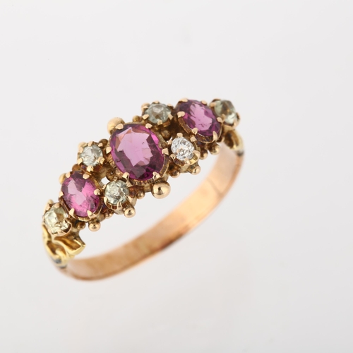 1275 - An Antique amethyst and paste half hoop ring, setting height 8.7mm, size N, 3g