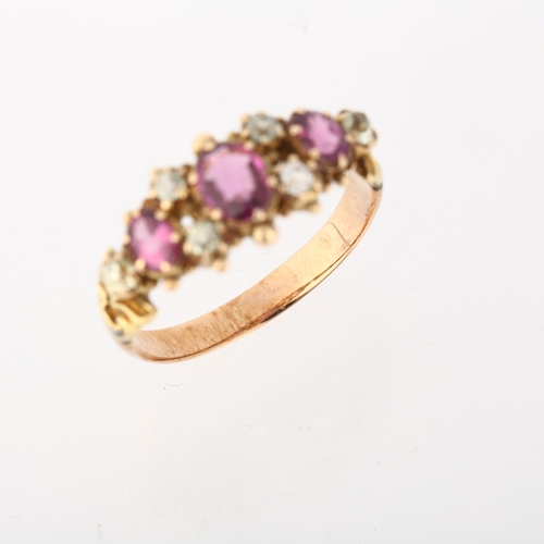 1275 - An Antique amethyst and paste half hoop ring, setting height 8.7mm, size N, 3g