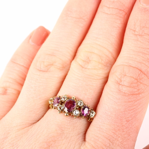 1275 - An Antique amethyst and paste half hoop ring, setting height 8.7mm, size N, 3g