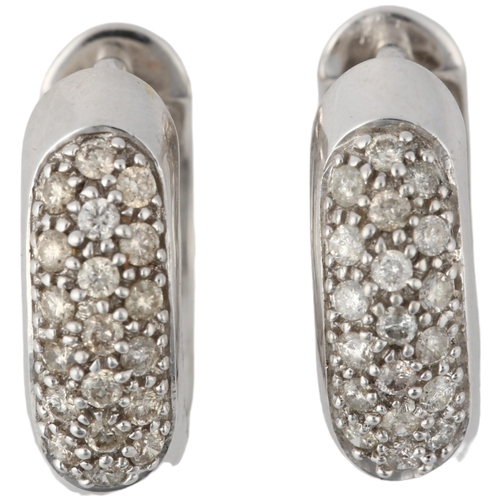 1285 - A pair of 9ct white gold diamond hoop earrings, total diamond content approx 1ct, 17mm, 8.1g