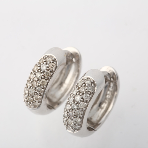 1285 - A pair of 9ct white gold diamond hoop earrings, total diamond content approx 1ct, 17mm, 8.1g