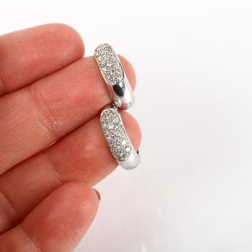 1285 - A pair of 9ct white gold diamond hoop earrings, total diamond content approx 1ct, 17mm, 8.1g