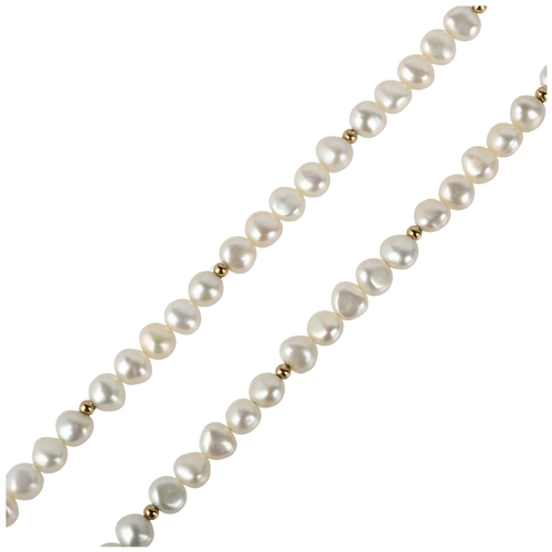 1288 - A single-strand cultured pearl bead necklace, with 14ct textured barrel clasp and spacers, 50cm, 19.... 