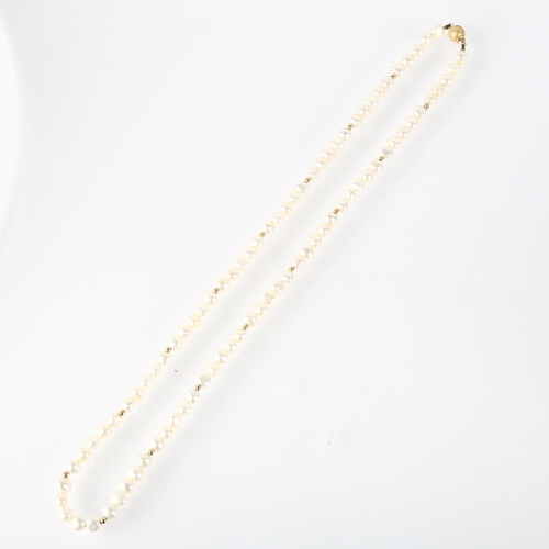 1288 - A single-strand cultured pearl bead necklace, with 14ct textured barrel clasp and spacers, 50cm, 19.... 