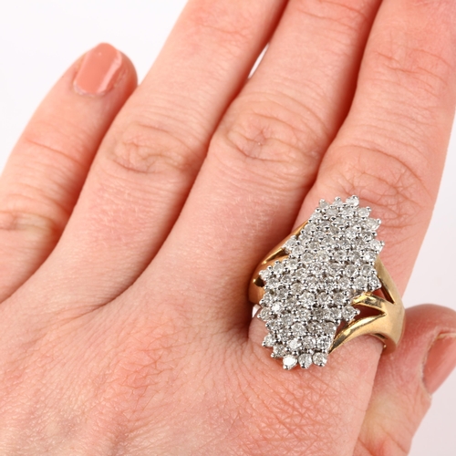 1301 - A large 9ct gold diamond cluster dress ring, claw set with modern round brilliant-cut diamonds, tota... 