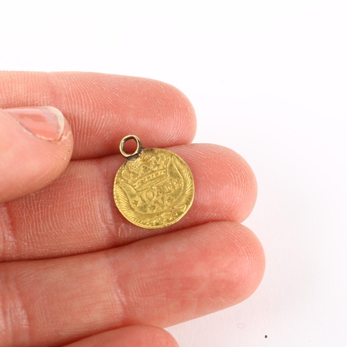 1308 - A Portuguese John IV (1706 - 1750), 1738 gold 400 reis coin, with pendant mount, 13mm, 0.8g