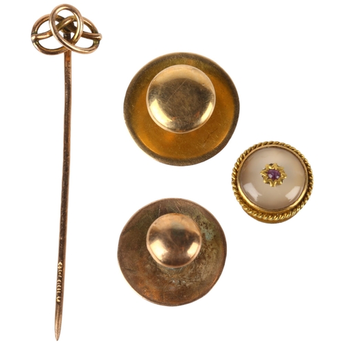 1310 - Various gold jewellery, including dress studs, stickpin etc, 6.7g gross