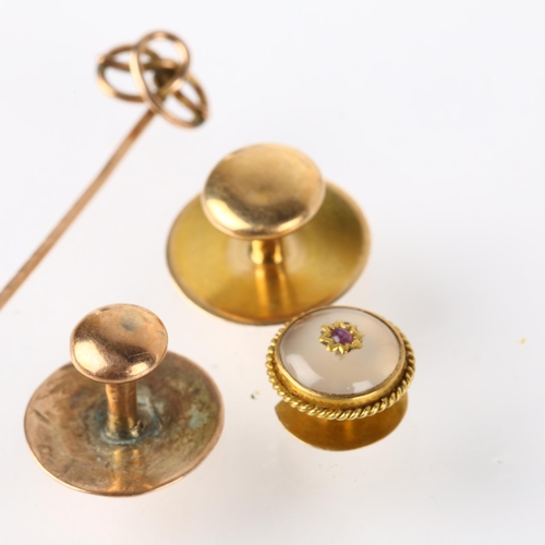 1310 - Various gold jewellery, including dress studs, stickpin etc, 6.7g gross