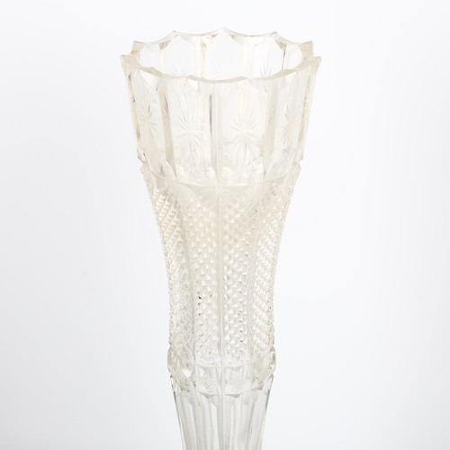 1454 - A large late Victorian silver-mounted glass trumpet vase, indistinct maker, Sheffield 1900, hob nail... 