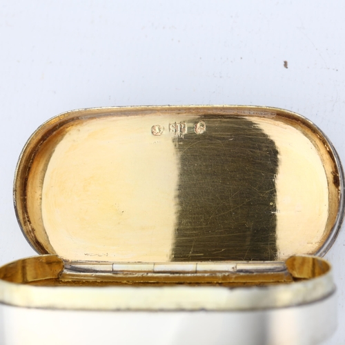 1457 - A George III silver snuffbox, Samuel Pemberton, Birmingham 1800, oval curved form with bright-cut en... 