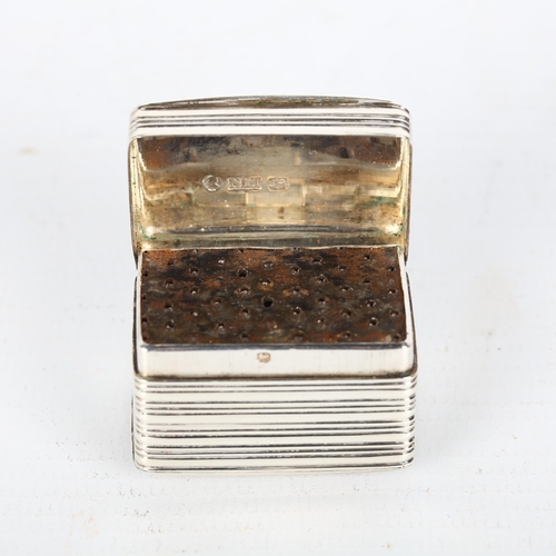 1460 - A William IV silver nutmeg grater, Nathanial Mills, Birmingham 1832, rectangular form with allover r... 