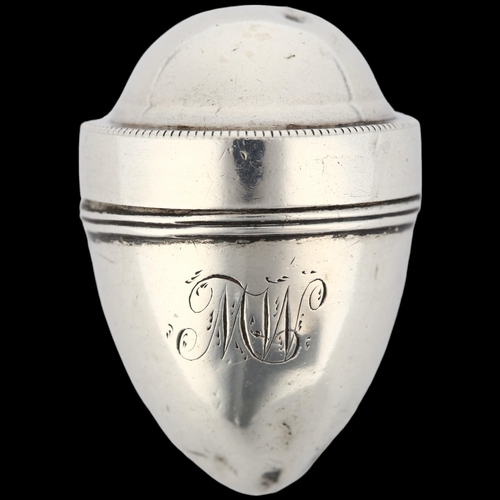 1461 - A George III silver 'Egg' nutmeg grater, Samuel Pemberton, Birmingham 1796, 3.5cm