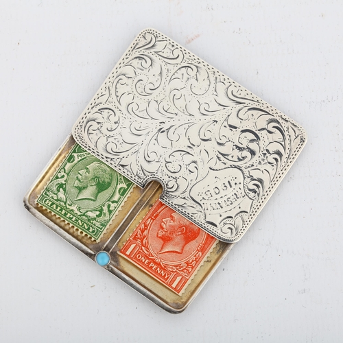 1464 - An Edwardian silver double stamp case, Ahronsberg Brothers, Birmingham 1904, rectangular form with e... 