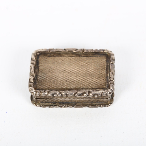 1466 - A William IV silver vinaigrette, Gervase Wheeler, Birmingham 1835, rectangular form with allover eng... 