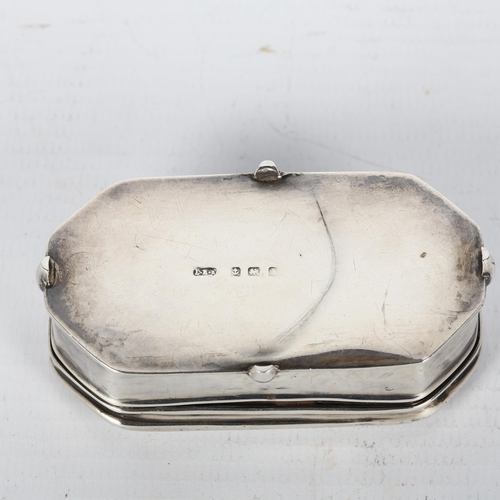 1467 - A George V silver dressing table ring jewel box, Charles Edwin Turner, Birmingham 1910, canted recta... 