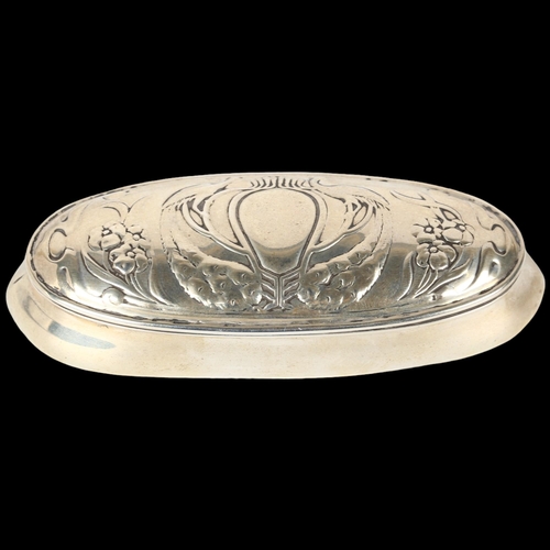 1468 - An Art Nouveau Edwardian silver peacock dressing table ring jewel box, Henry Matthews, Birmingham 19... 