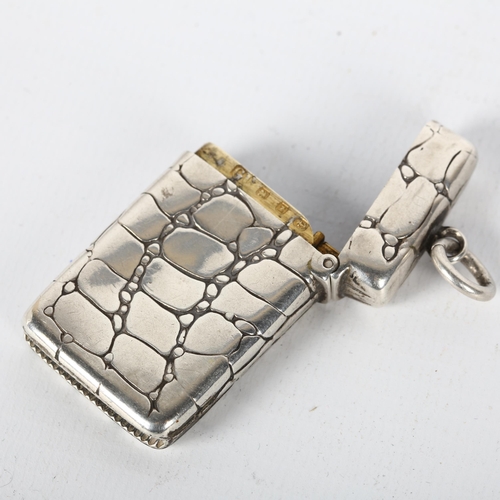 1474 - A late Victorian silver 'crocodile skin' Vesta case, George Unite, Birmingham 1899, 4cm x 3cm