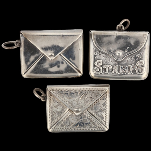 1475 - 3 early 20th century silver envelope stamp cases, including 'stamps' example, by Crisford & Norris L... 