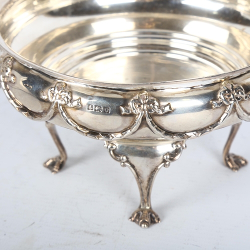 1487 - A George V silver table centre bowl, ES Barnsley & Co, Birmingham 1913, circular form with relief ca... 