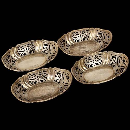 1492 - A set of 4 George V silver bon bon dishes, S Blanckensee, Birmingham 1929, 11cm x 7cm, 3.8oz total