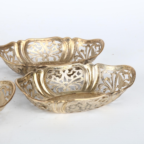 1492 - A set of 4 George V silver bon bon dishes, S Blanckensee, Birmingham 1929, 11cm x 7cm, 3.8oz total