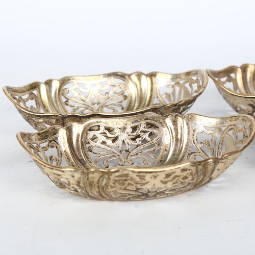 1492 - A set of 4 George V silver bon bon dishes, S Blanckensee, Birmingham 1929, 11cm x 7cm, 3.8oz total