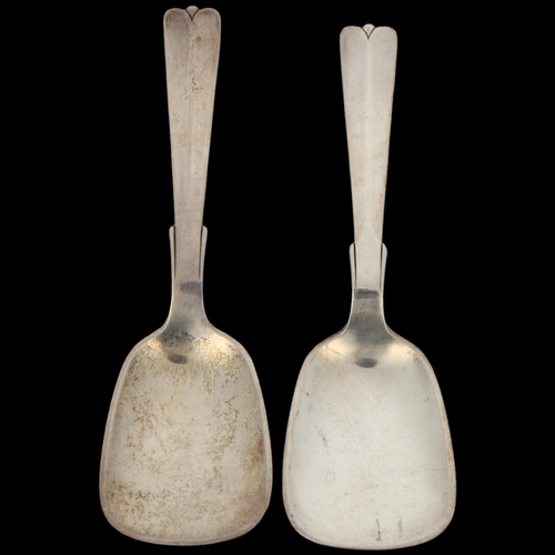 1494 - HANS HANSEN - a pair of Danish modernist sterling silver tea caddy spoons, length 12cm