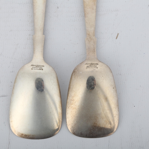 1494 - HANS HANSEN - a pair of Danish modernist sterling silver tea caddy spoons, length 12cm