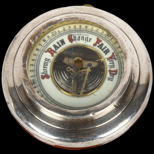 1497 - A George V silver-mounted oak barometer, possibly Wagner & Gerstley Ltd, London 1927, diameter 14cm