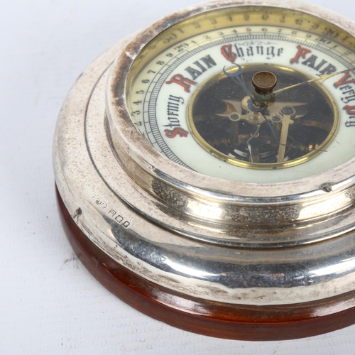 1497 - A George V silver-mounted oak barometer, possibly Wagner & Gerstley Ltd, London 1927, diameter 14cm