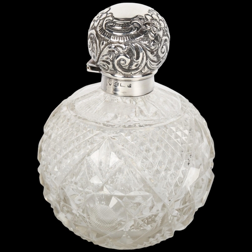 1498 - An Edwardian silver-mounted hob nail glass dressing table perfume bottle, Martin Hall & Co, Birmingh... 