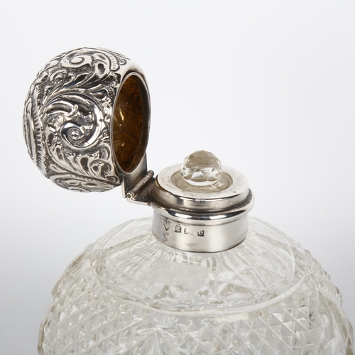 1498 - An Edwardian silver-mounted hob nail glass dressing table perfume bottle, Martin Hall & Co, Birmingh... 