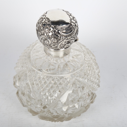 1498 - An Edwardian silver-mounted hob nail glass dressing table perfume bottle, Martin Hall & Co, Birmingh... 