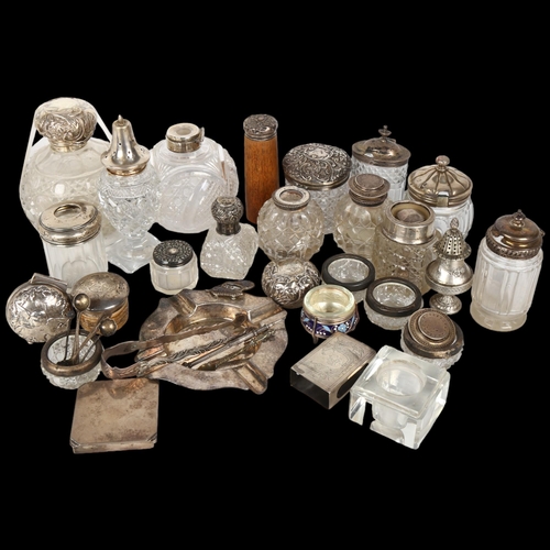 1500 - Various silver, including dressing table jars, inkwell, mounts etc