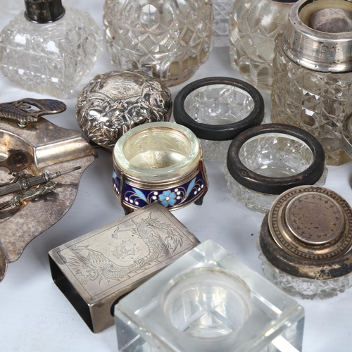 1500 - Various silver, including dressing table jars, inkwell, mounts etc