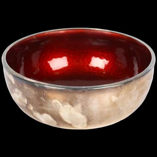 1505 - A large Art Deco Swedish sterling silver and red enamel table centre fruit bowl, maker JAT, circa 19... 