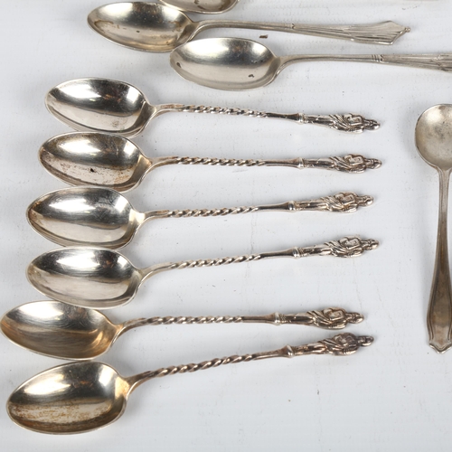 1507 - Various silver, including spoons, dressing table jars etc, 11.3oz weighable