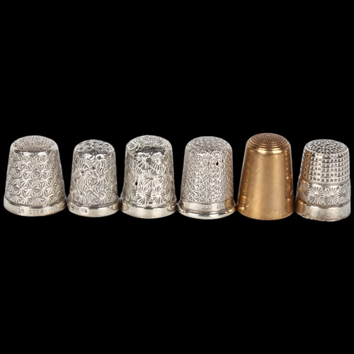 1508 - A group of 6 thimbles, including 9ct gold example, 5.8g (6)