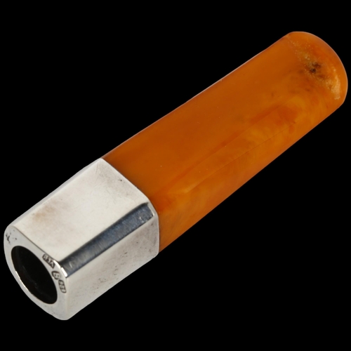 1509 - VCF BARNDORFF - an Art Deco Danish silver-mounted amber cigar holder, 8cm, in fitted leather case