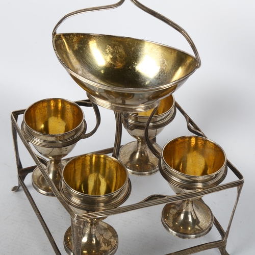 1512 - A George III silver 4 cup breakfast egg set, Peter & Anne Bateman, London 1798, the lozenge frame ho... 