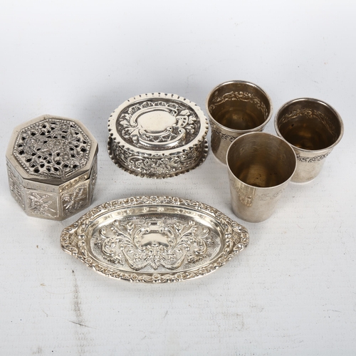 1515 - Various silver, including French and Mexican drinking tots, pot pourri etc