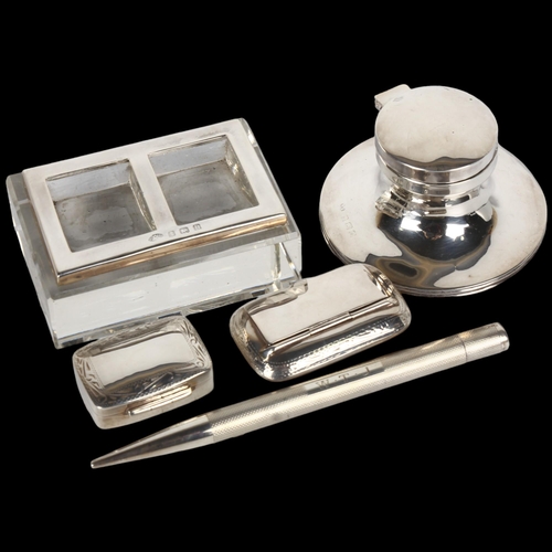 1516 - Various silver, including glass double stamp holder, Birmingham 1926, ink well, Birmingham 1909, pro... 