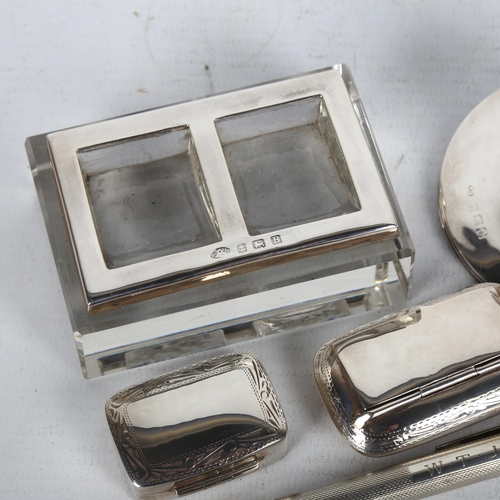 1516 - Various silver, including glass double stamp holder, Birmingham 1926, ink well, Birmingham 1909, pro... 